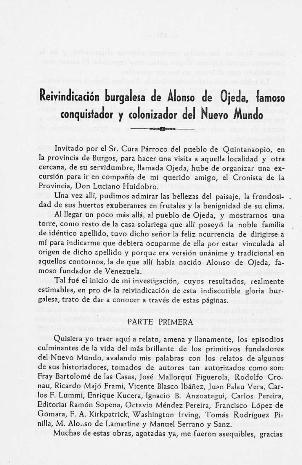 Reivindicación Burgalesa De Alonso De Ojeda, Famoso Conquistador Y