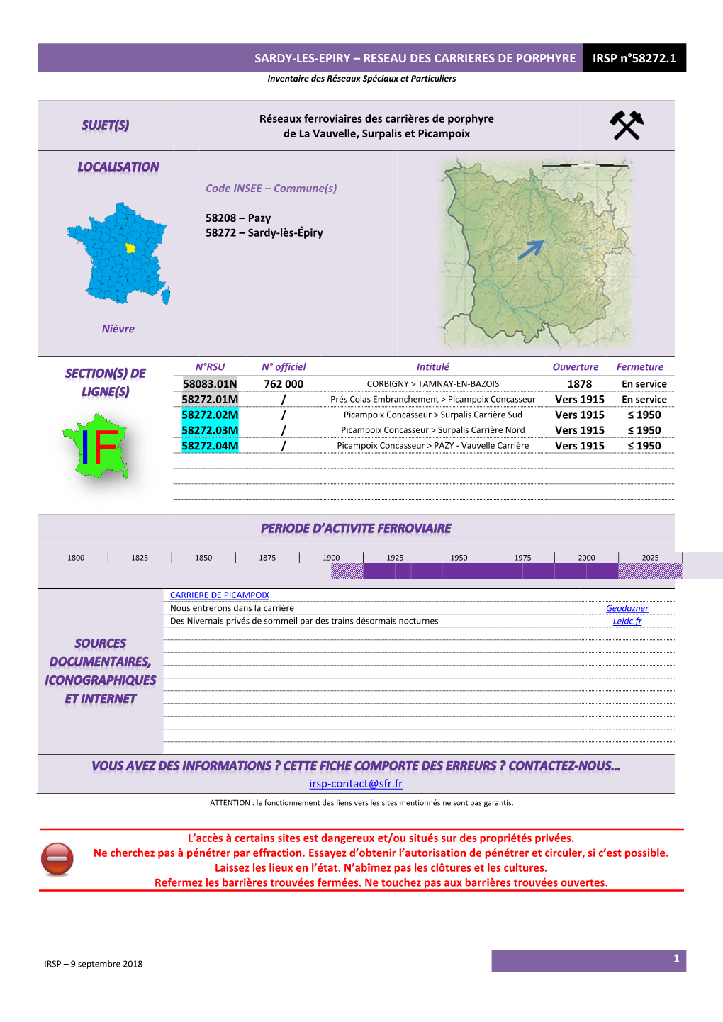 SARDY-LES-EPIRY – RESEAU DES CARRIERES DE PORPHYRE IRSP N°58272.1 Inventaire Des Réseaux Spéciaux Et Particuliers