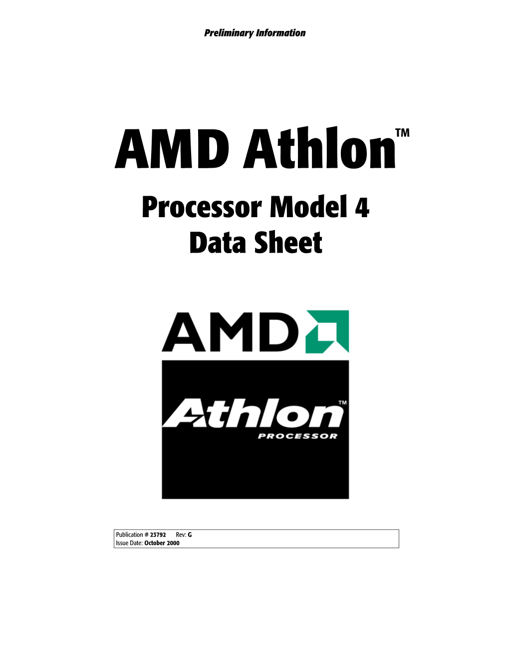 AMD Athlontm Processor Model 4 Data Sheet