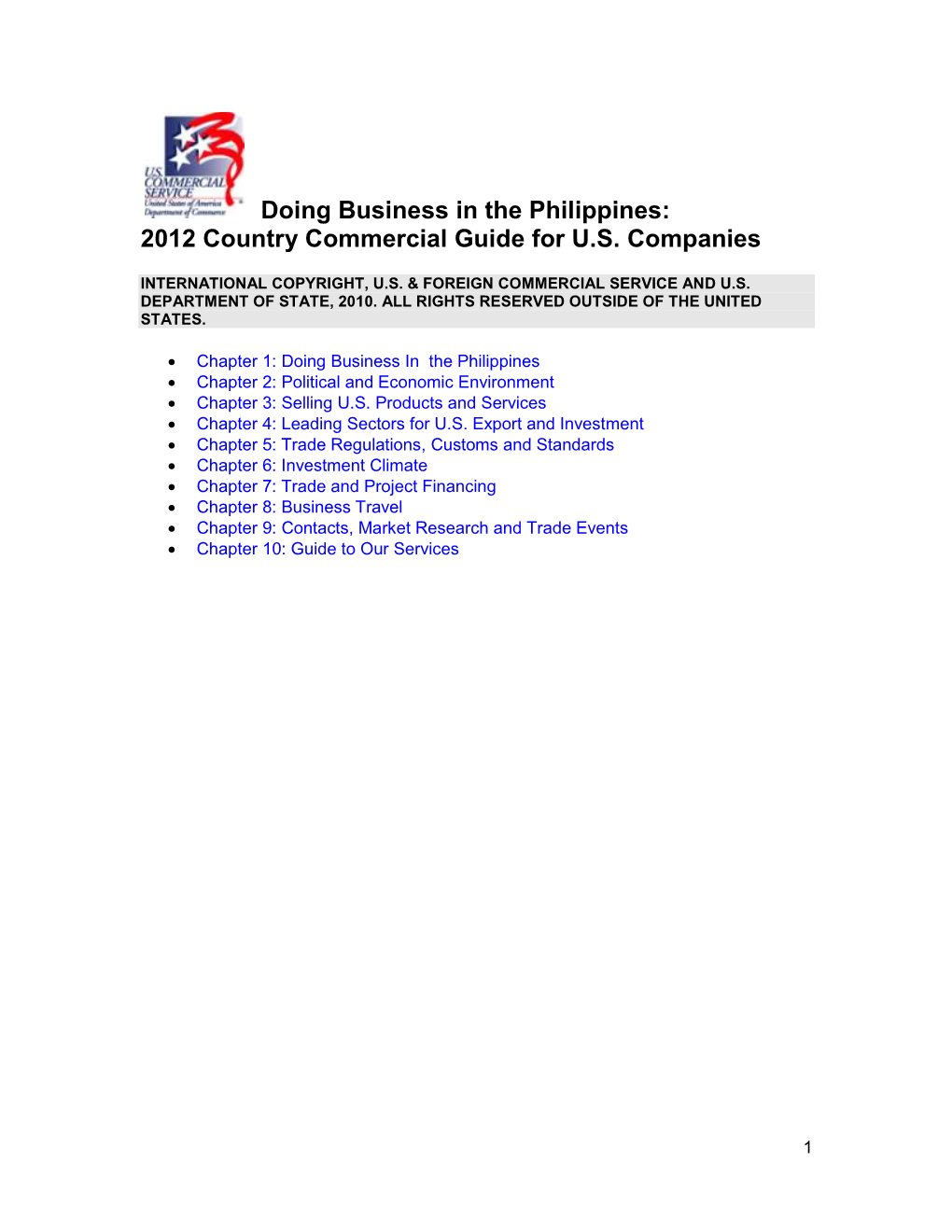 Doing Business in the Philippines: 2012 Country Commercial Guide for U.S