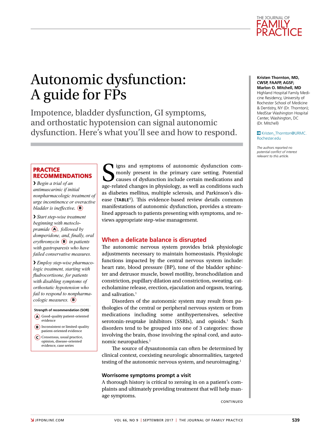 Autonomic Dysfunction: CWSP, FAAFP, AGSF; Marlon O