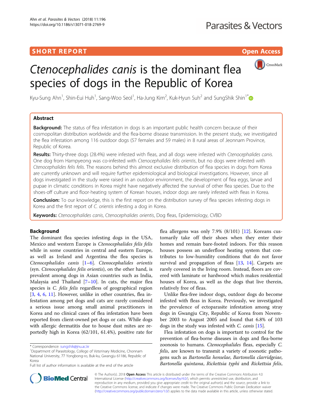 Ctenocephalides Canis Is the Dominant Flea Species of Dogs in The