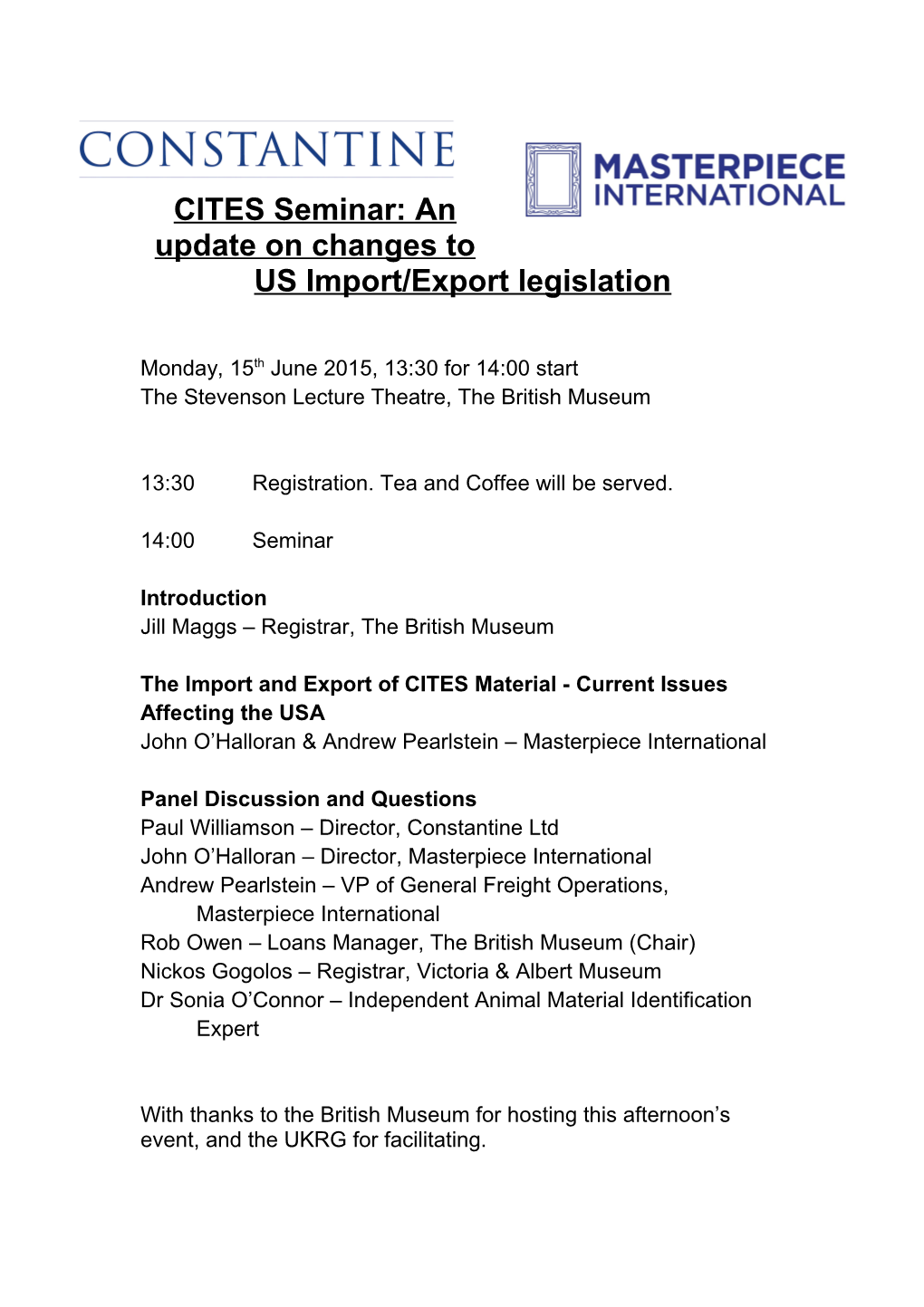 CITES Seminar: an Update on Changes to US Import/Export Legislation