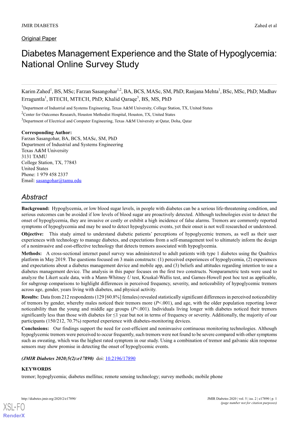 Diabetes Management Experience and the State of Hypoglycemia: National Online Survey Study