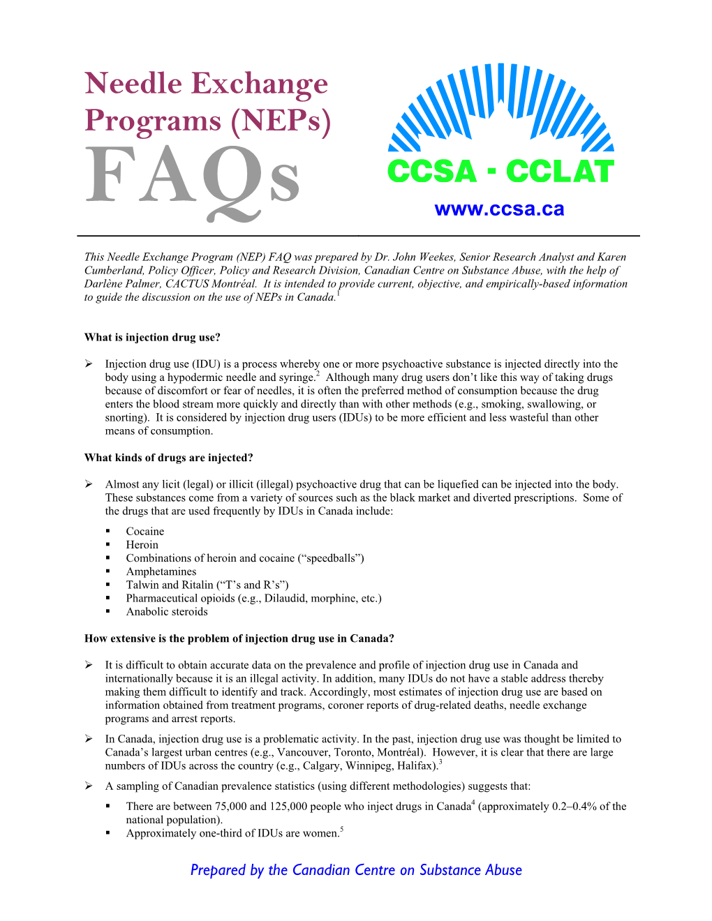 Needle Exchange Programs (Neps) Faqs