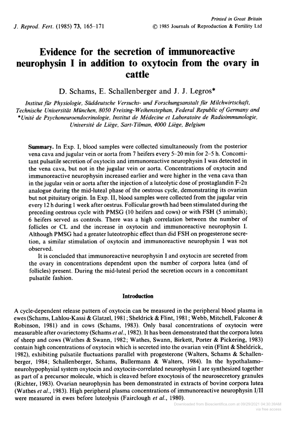 Neurophysin I in Addition to Oxytocin from the Ovaryin