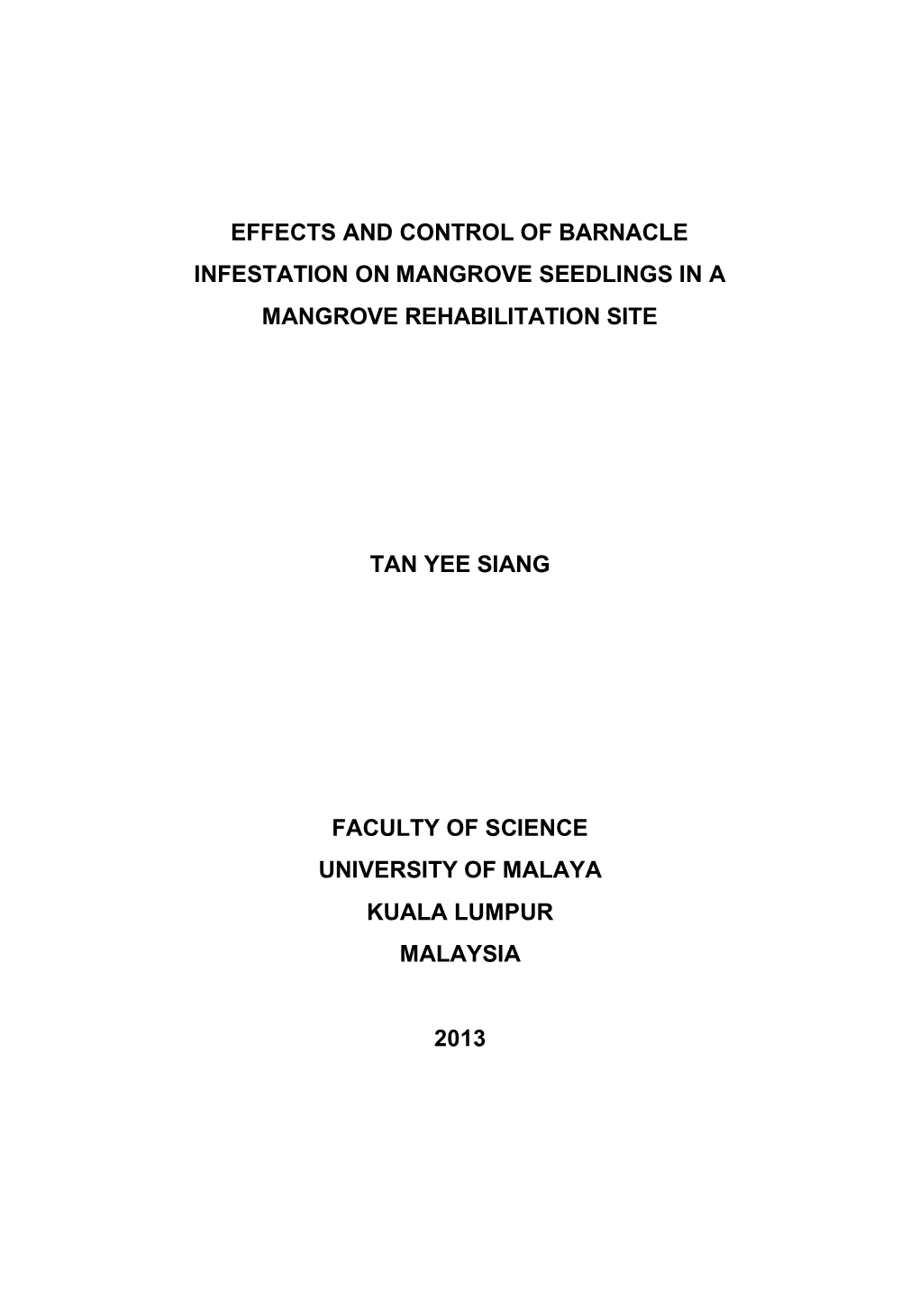 Effects and Control of Barnacle Infestation on Mangrove Seedlings in a Mangrove Rehabilitation Site