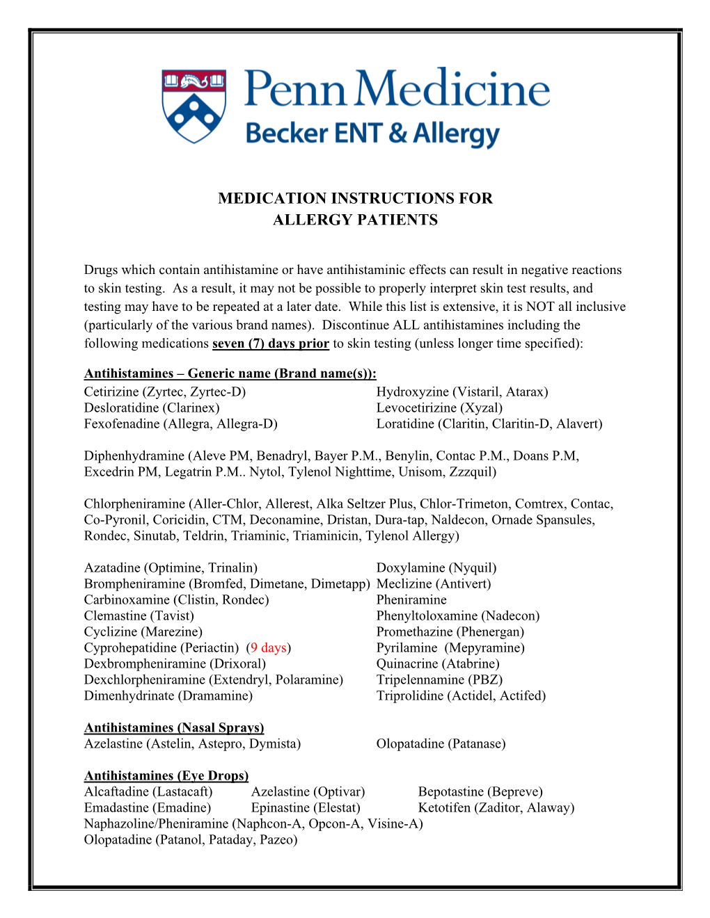 Medication Instructions for Allergy Patients