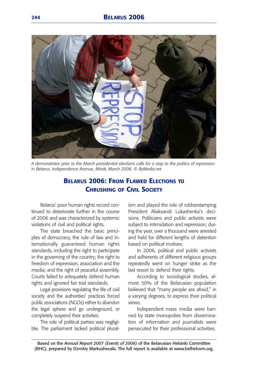 Ihf Report 2007 Human Rights in the Osce Region 246 Belarus 2006