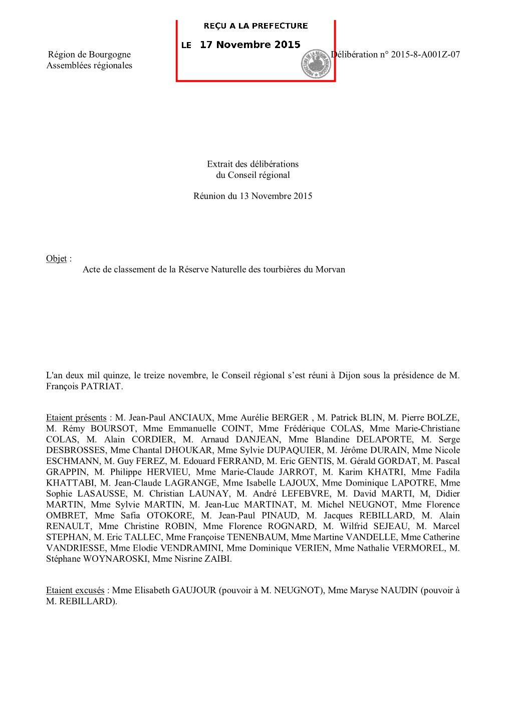 Acte De Classement De La Réserve Naturelle Des Tourbières Du Morvan