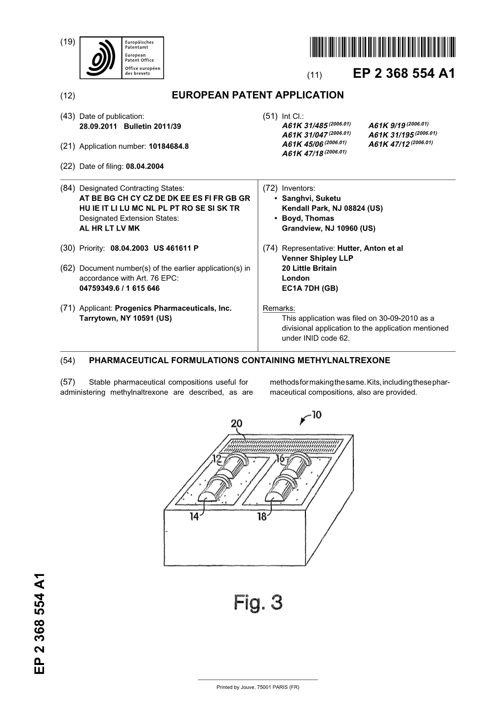 Pharmaceutical Formulations Containing Methylnaltrexone