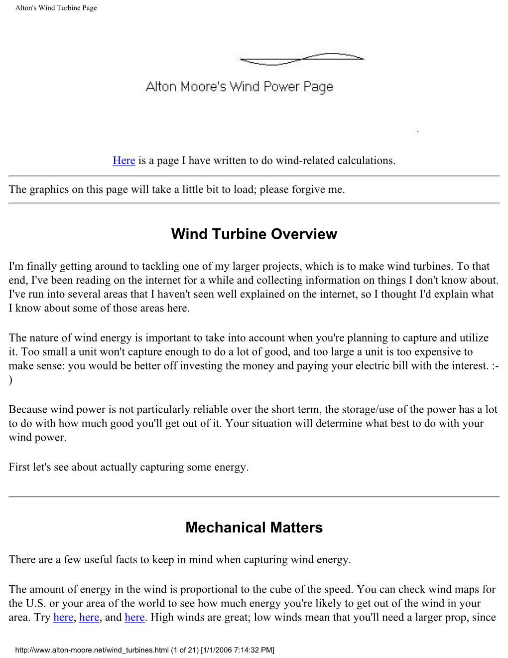 Alton's Wind Turbine Page