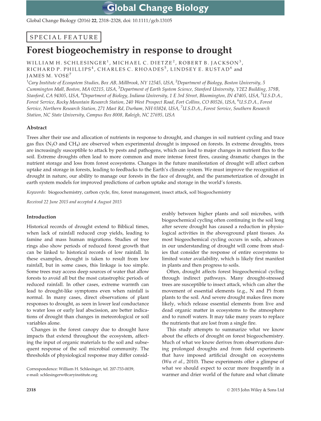 Forest Biogeochemistry in Response to Drought