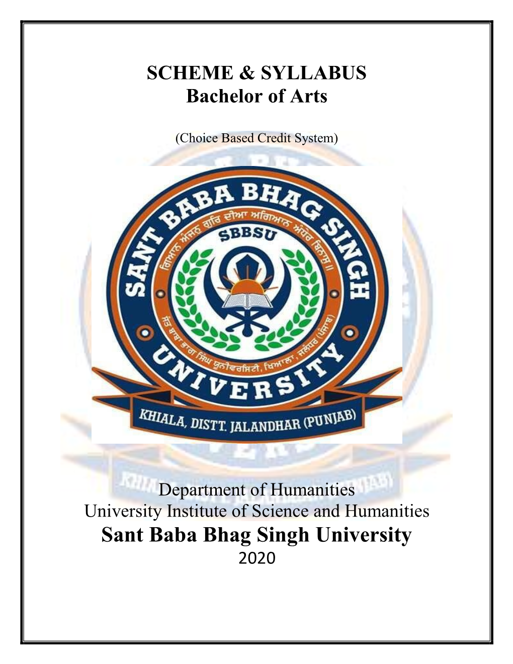 Sant Baba Bhag Singh University 2020