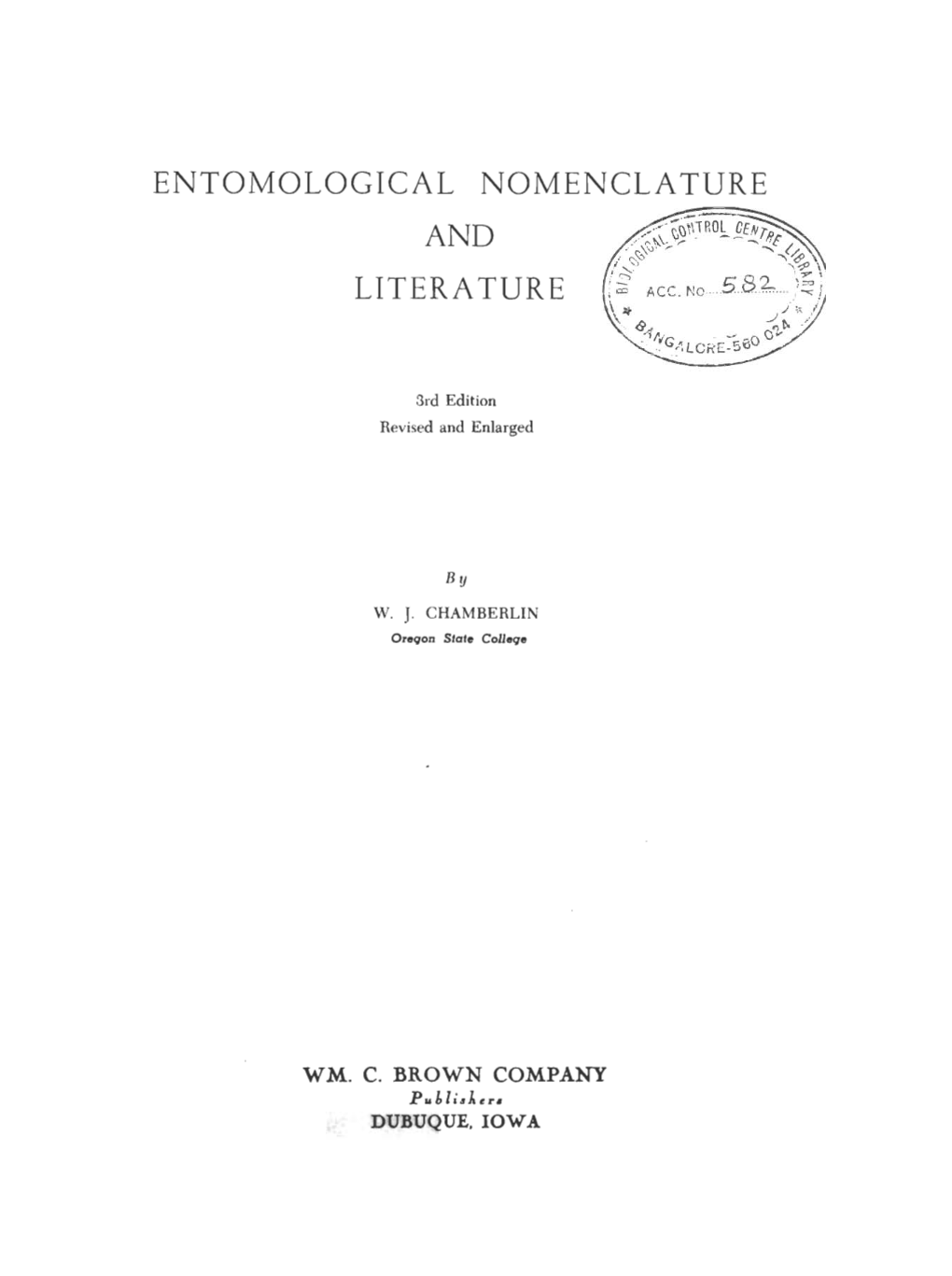 Entomological Nomenclature Literature