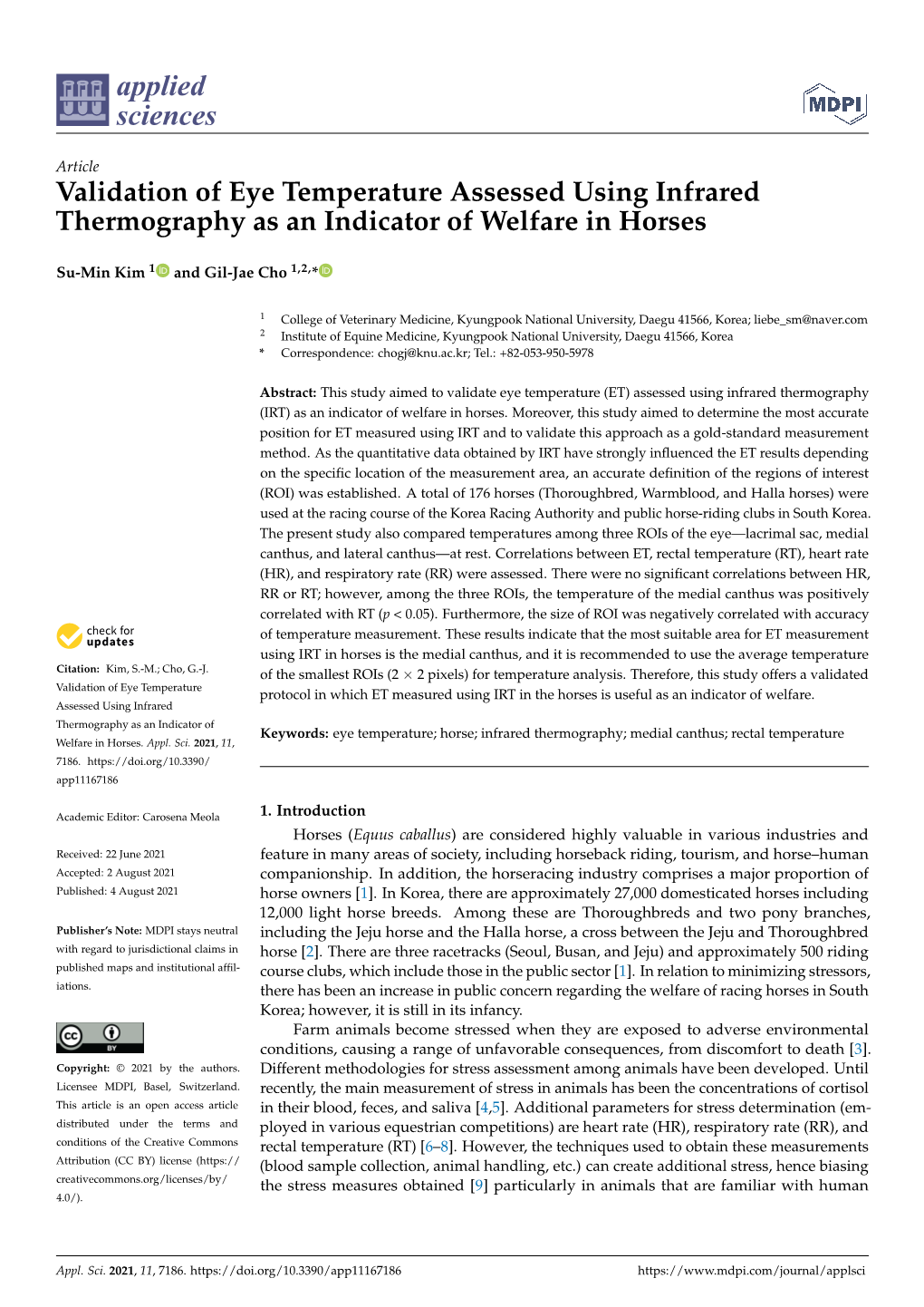 Validation of Eye Temperature Assessed Using Infrared Thermography As an Indicator of Welfare in Horses