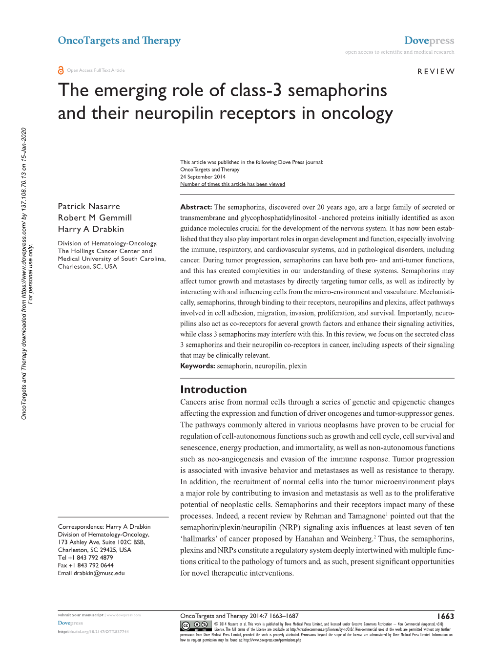 The Emerging Role of Class-3 Semaphorins and Their Neuropilin Receptors in Oncology