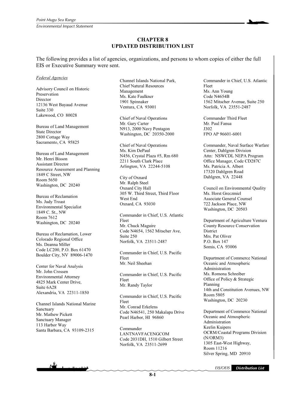 Section 8.0 Distribution List