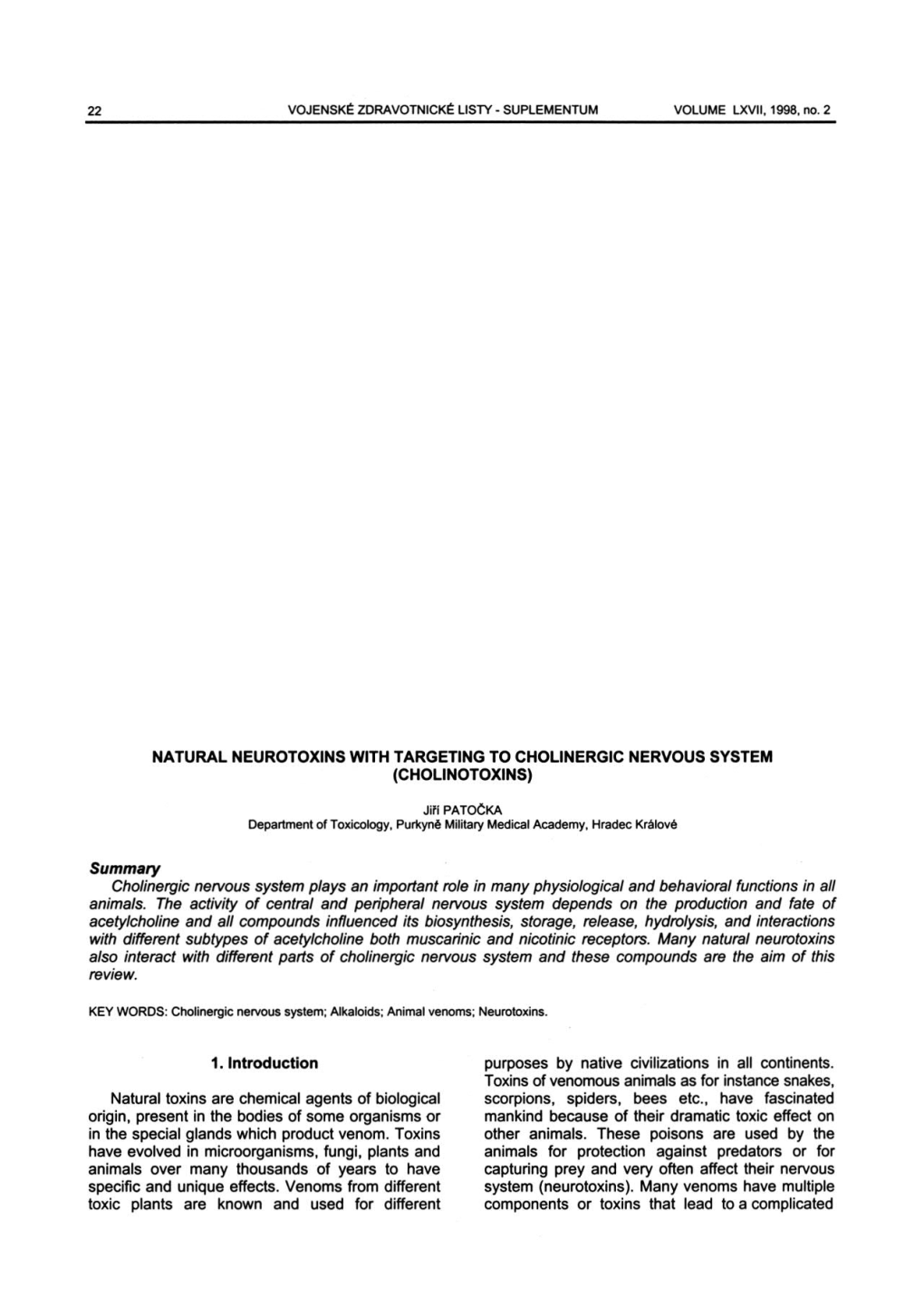 Natural Neurotoxins with Targeting T0 Cholinergic Nervous System (Cholinotoxins)