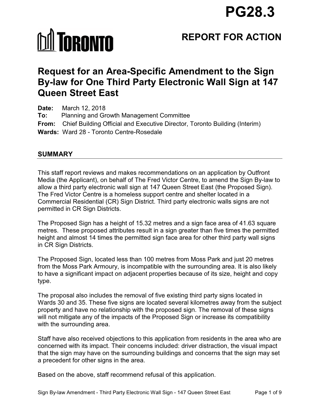 Request for an Area-Specific Amendment to the Sign By-Law for One Third Party Electronic Wall Sign at 147 Queen Street East