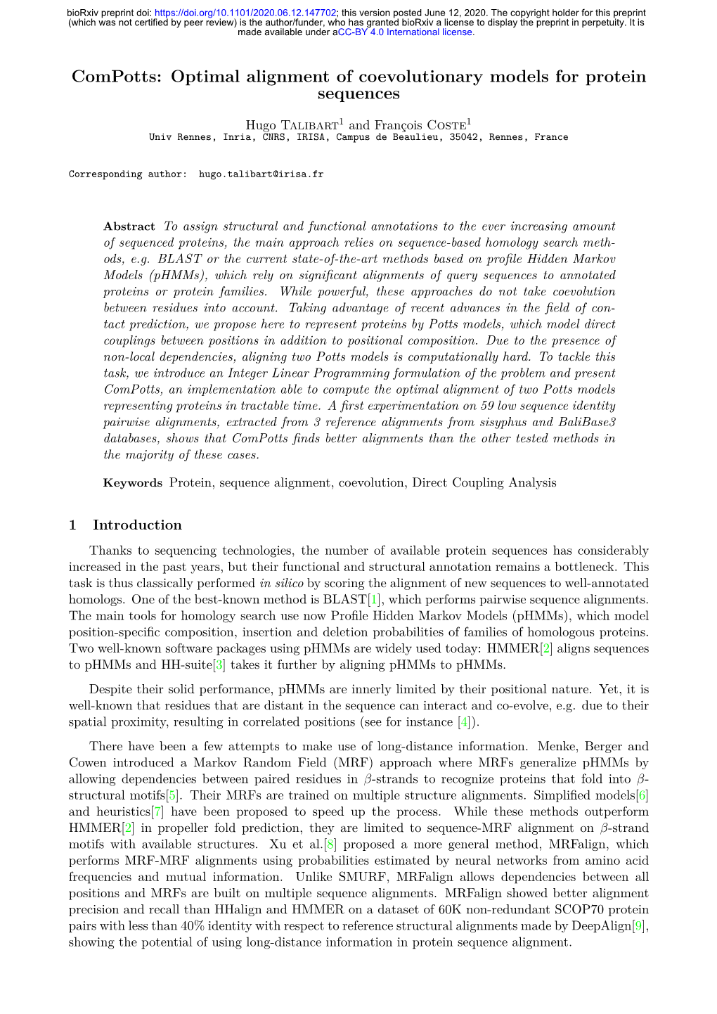 Optimal Alignment of Coevolutionary Models for Protein Sequences