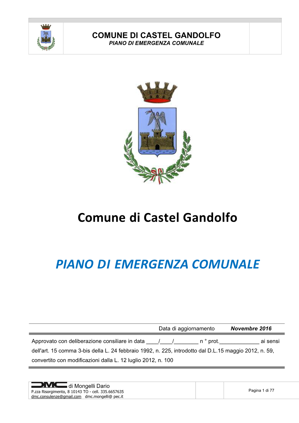 Comune Di Castel Gandolfo Piano Di Emergenza Comunale