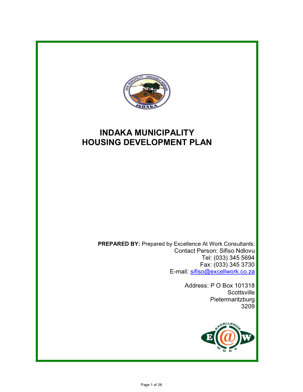 Indaka Municipality Housing Development Plan