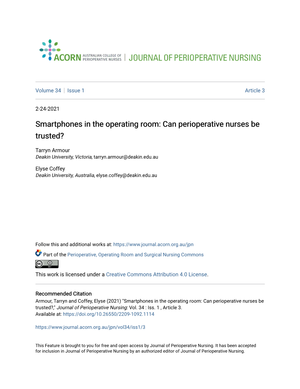 Smartphones in the Operating Room: Can Perioperative Nurses Be Trusted?