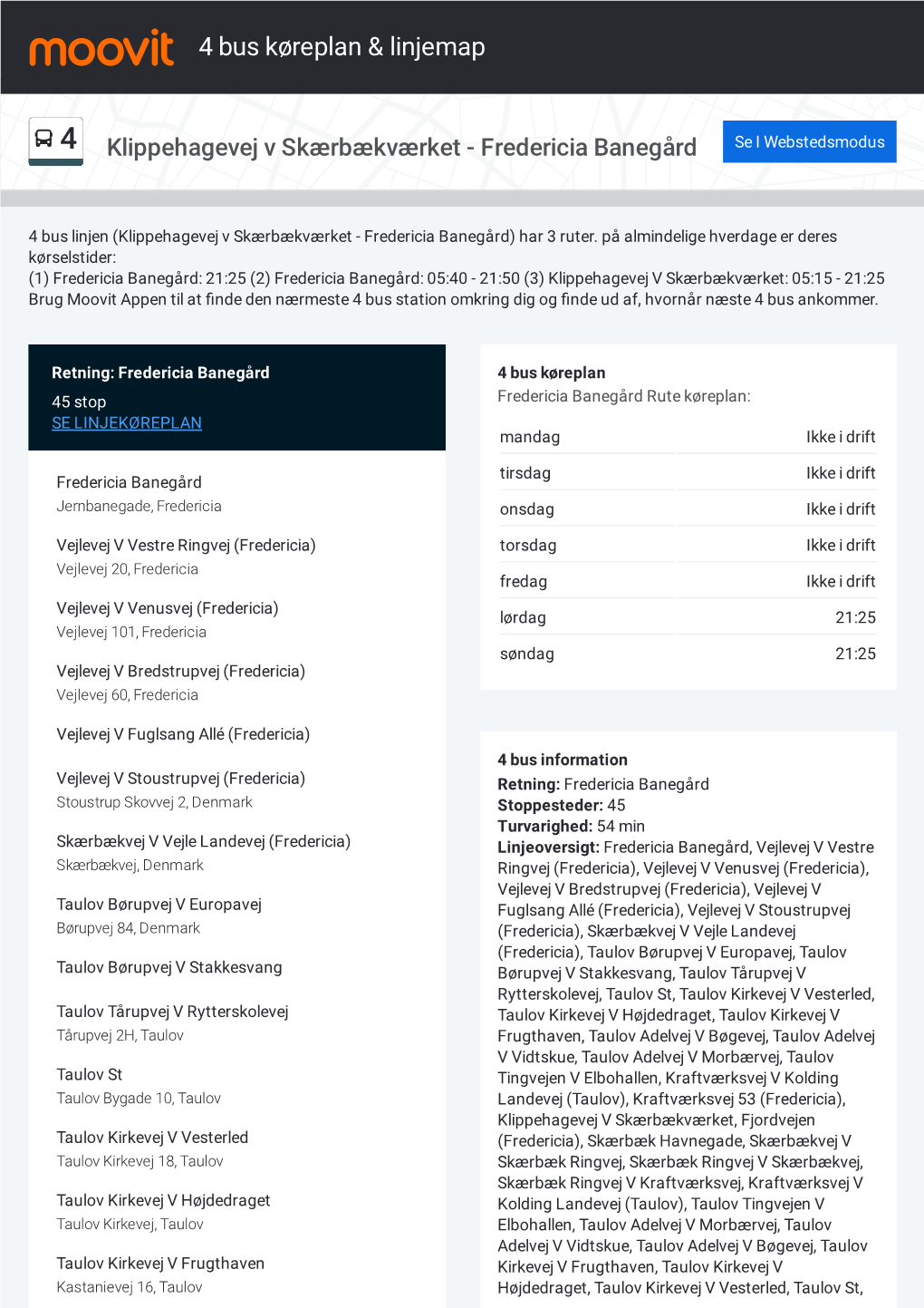 4 Bus Køreplan & Linjerutekort