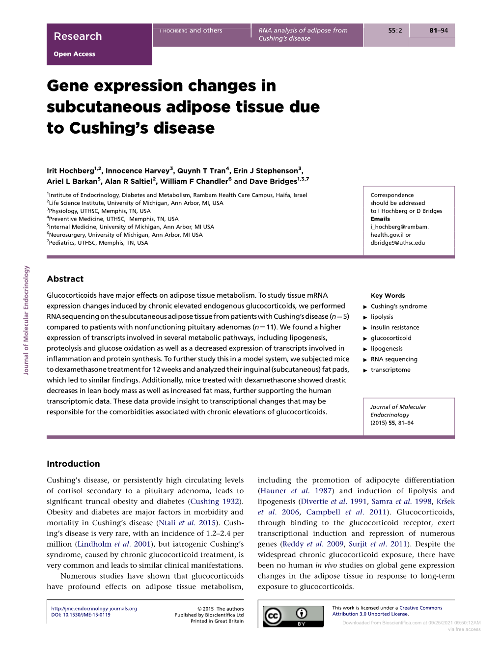 Gene Expression Changes in Subcutaneous Adipose Tissue Due to Cushing’S Disease