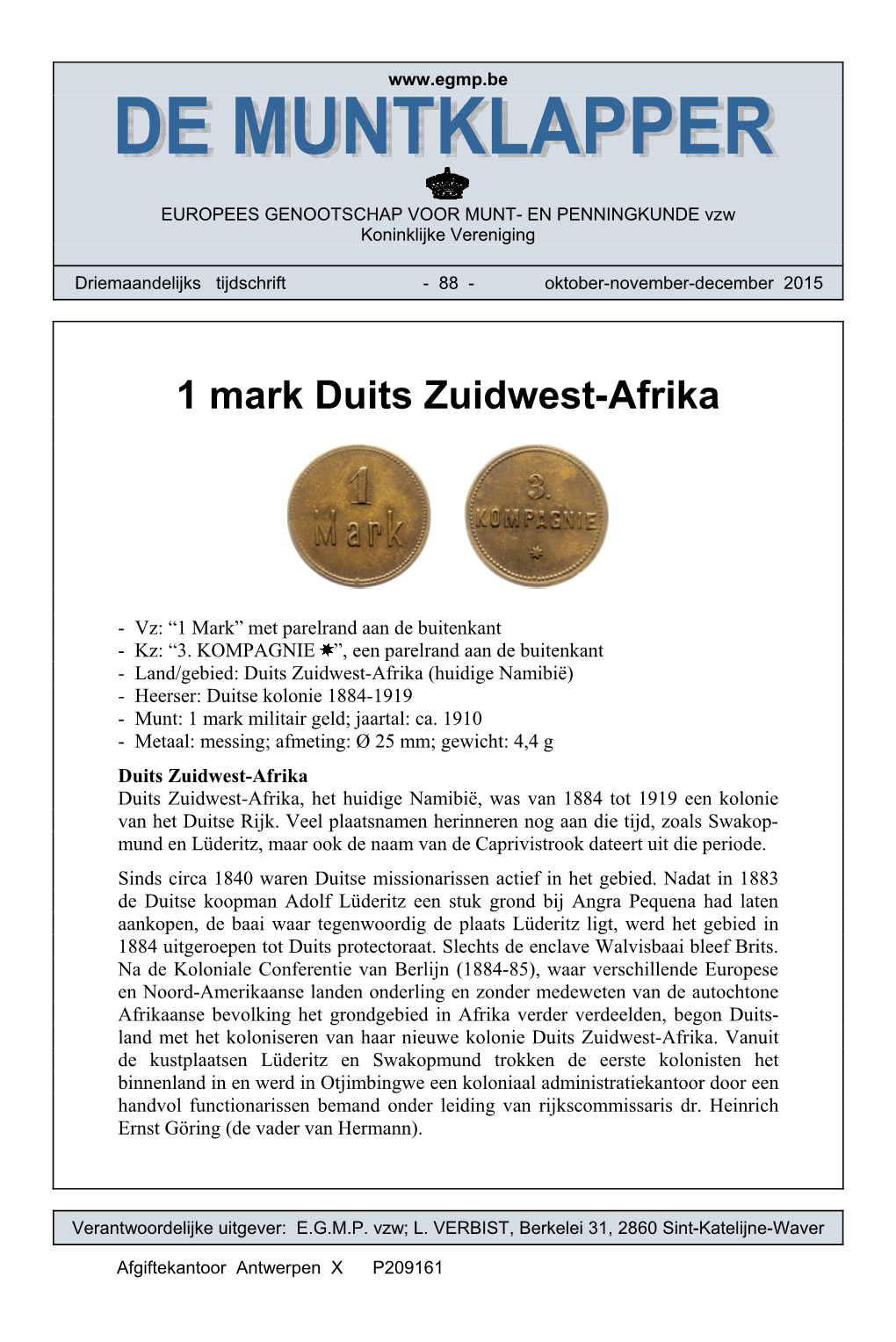 1 Mark Duits Zuidwest-Afrika