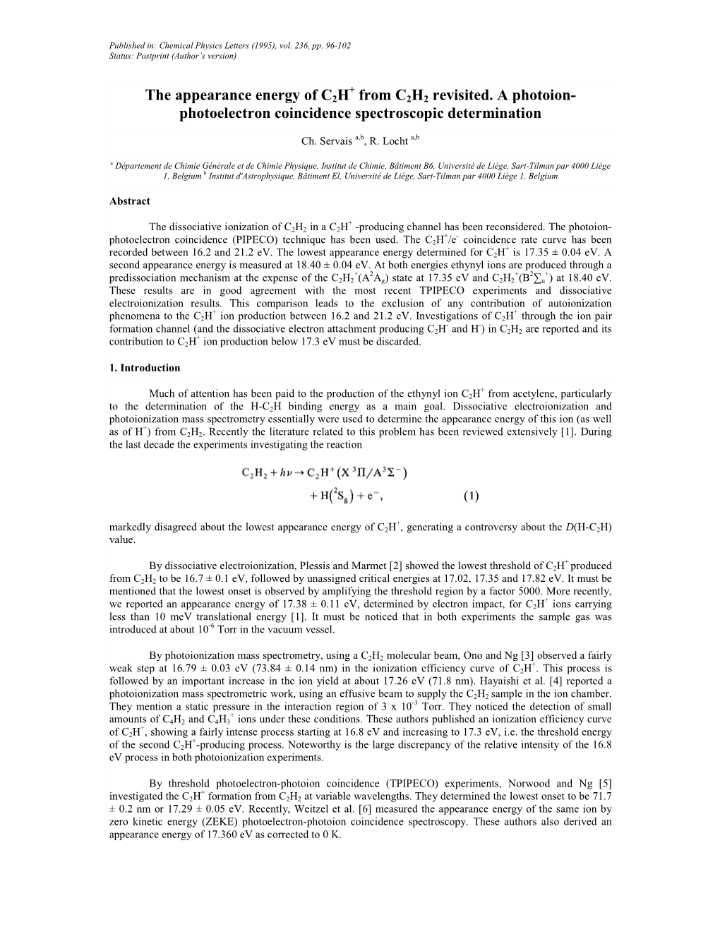 The Appearance Energy of C2H from C2H2 Revisited. a Photoion