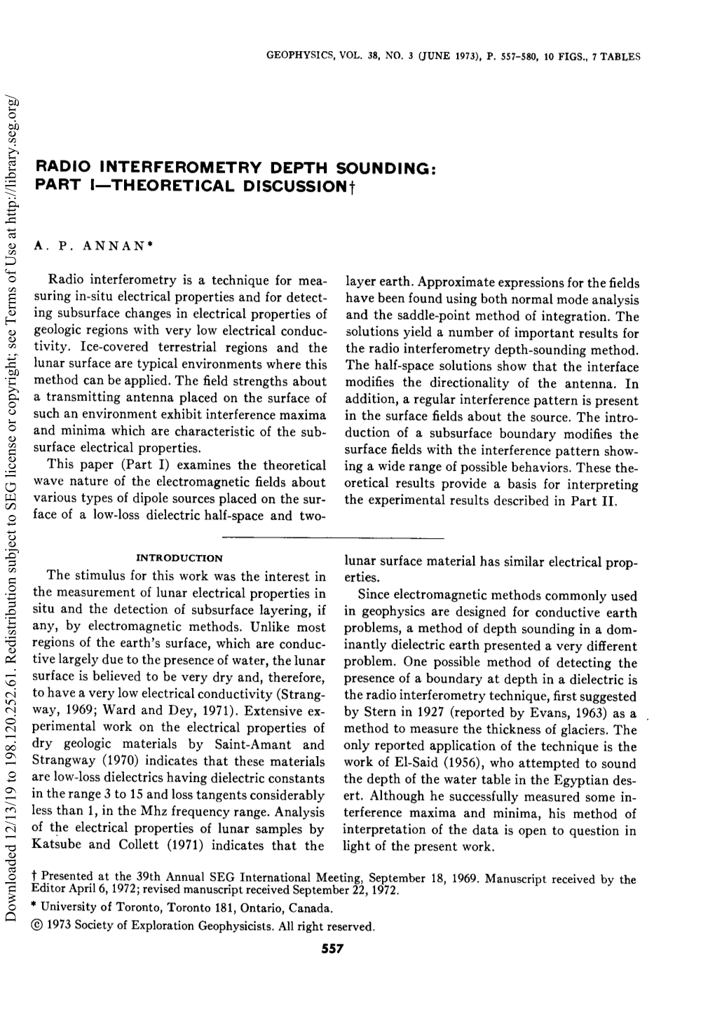 RADIO INTERFEROMETRY DEPTH SOUNDING: PART I-THEORETICAL Dlscusslont