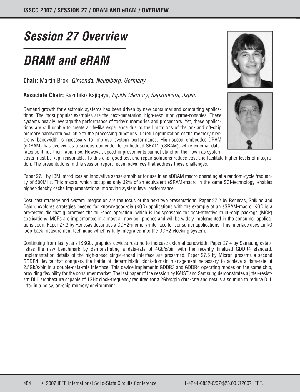 Session 27 Overview DRAM and Eram