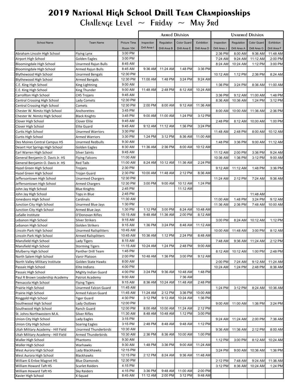 2019 National High School Drill Team Championships Challenge Level ~ Friday ~ May 3Rd