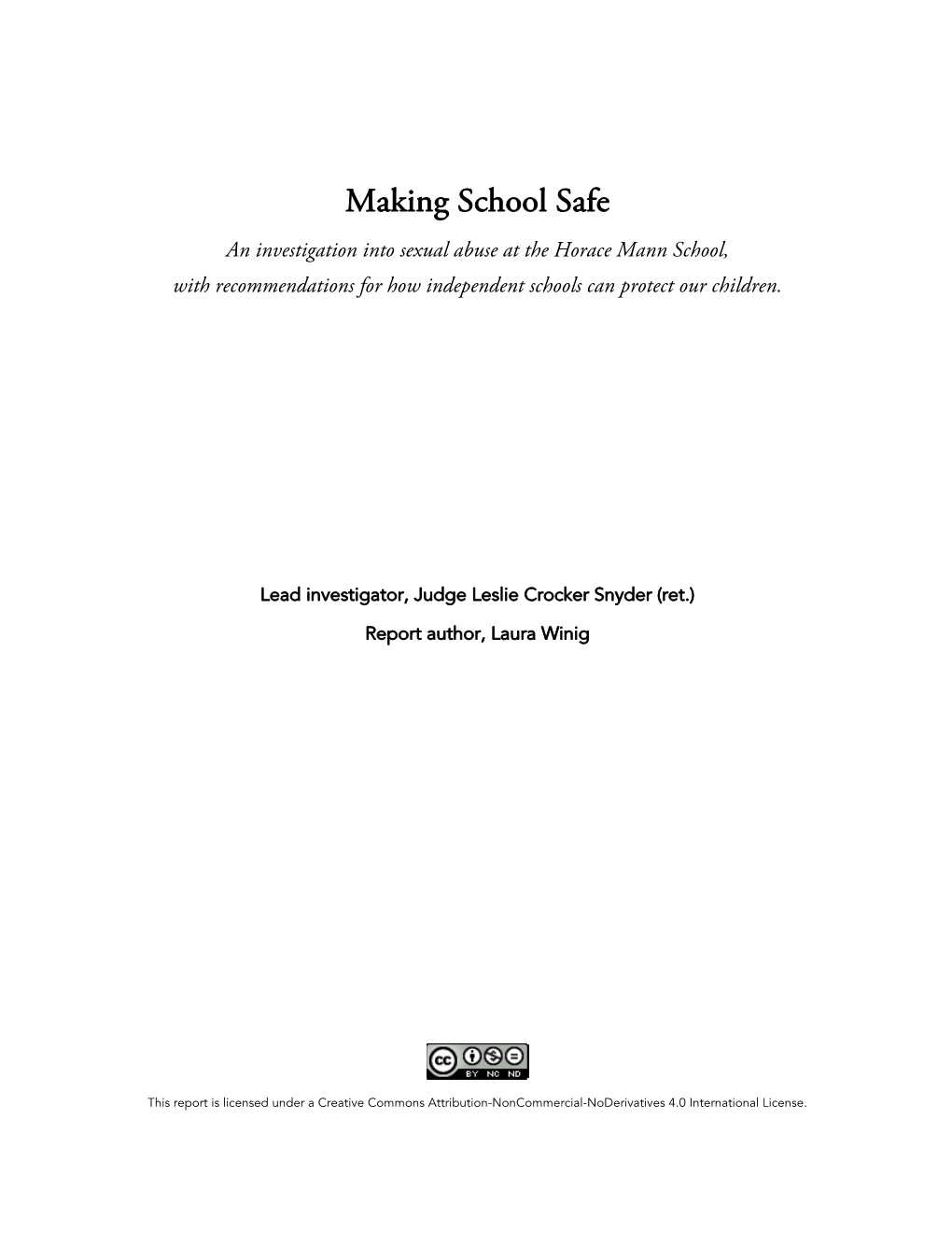 “Making School Safe” Report