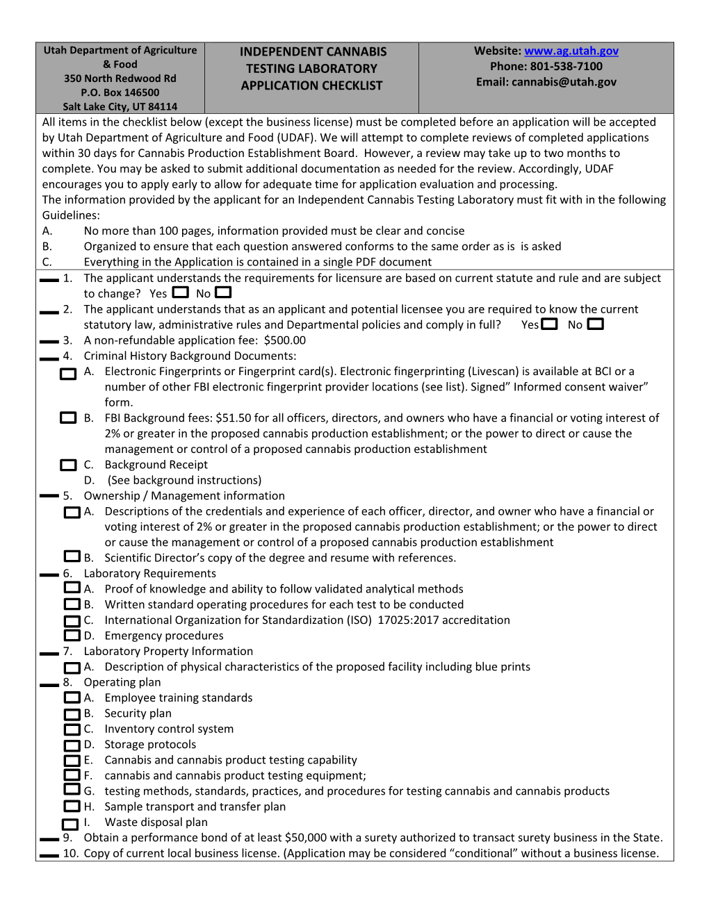 Independent Cannabis Testing Laboratory Application