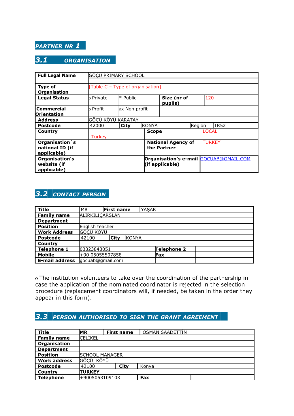 3.3 Person Authorised to Sign the Grant Agreement