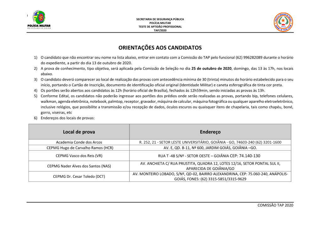 Relação Candidatos Tap 2020 Por Sala