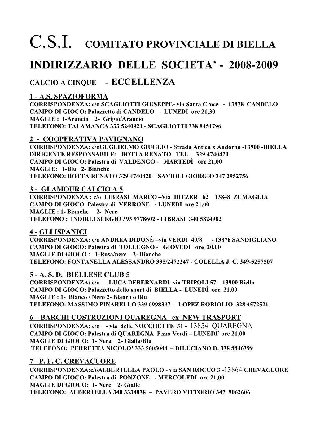 Csi Comitato Provinciale Di Biella