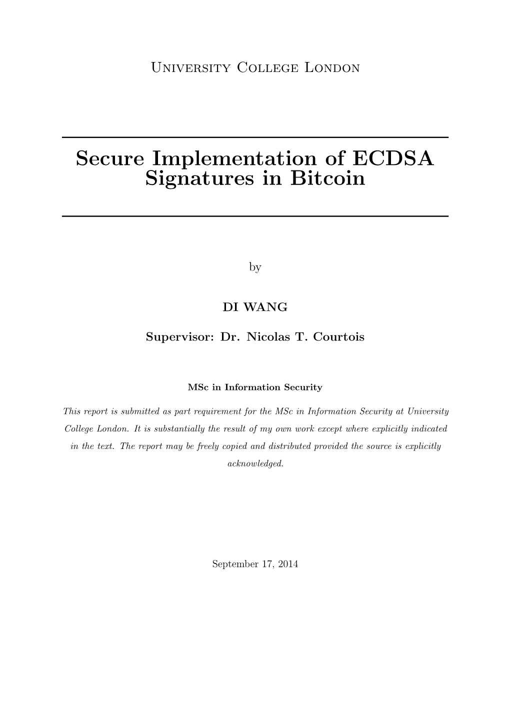 Secure Implementation of ECDSA Signatures in Bitcoin