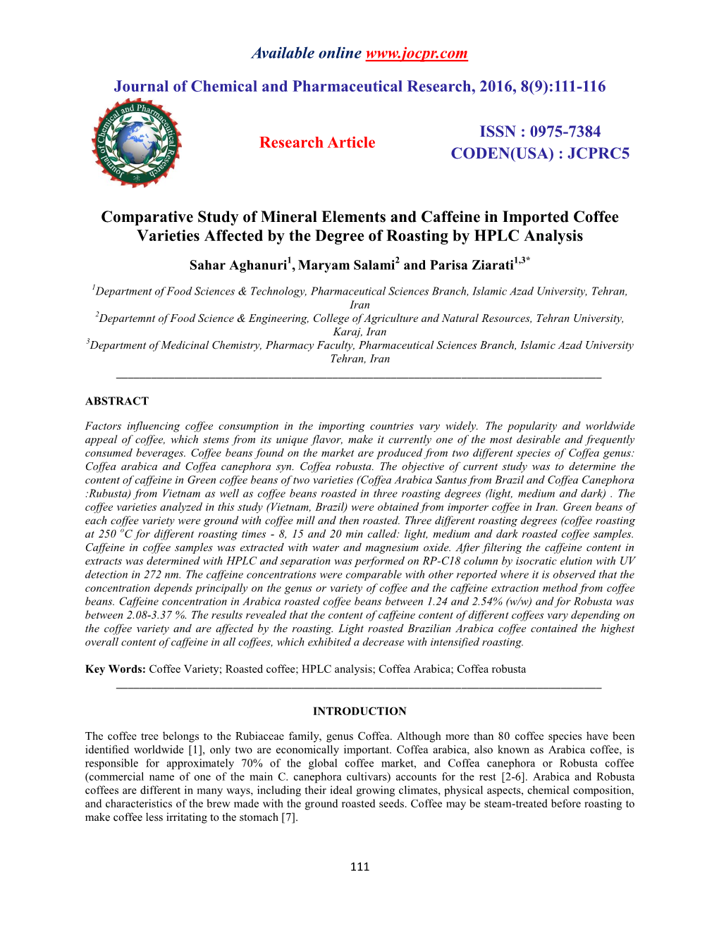 Comparative Study of Mineral Elements and Caffeine in Imported