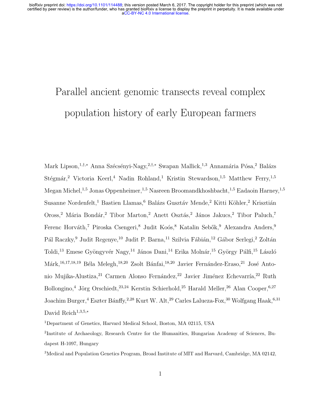 Parallel Ancient Genomic Transects Reveal Complex Population History of Early European Farmers