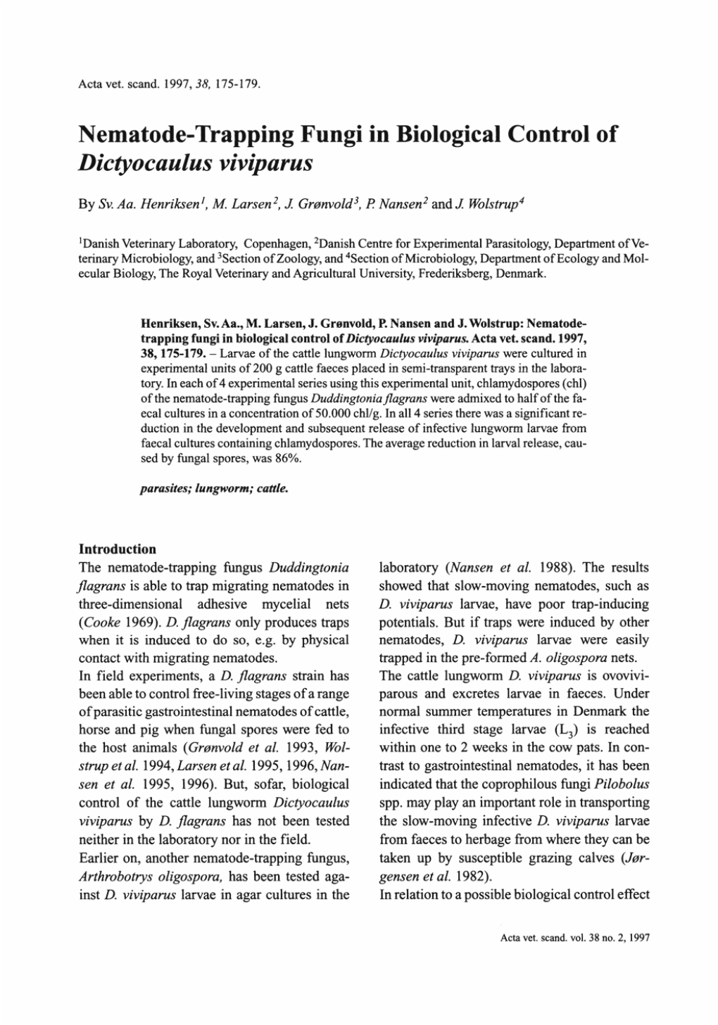 Nematode-Trapping Fungi in Biological Control of Dictyocaulus Viviparus