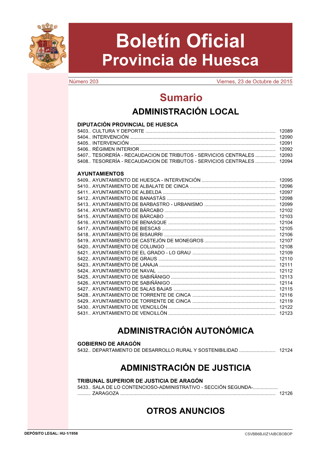 Boletín Oficial De La Provincia De Huesca Nº 203
