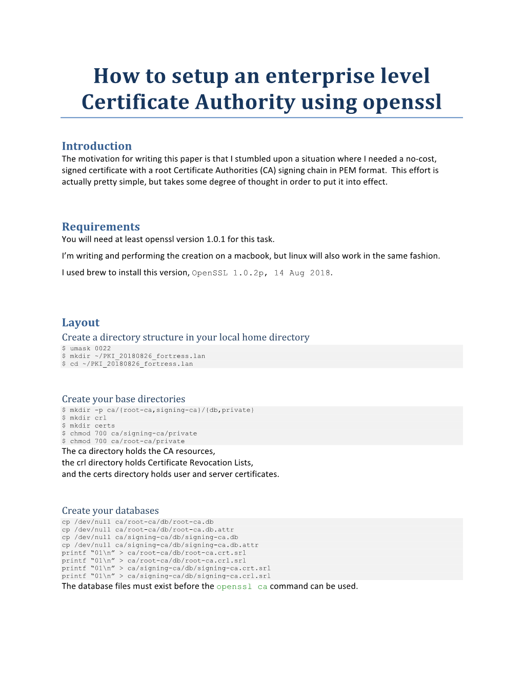 How to Setup an Enterprise Level Certificate Authority Using Openssl