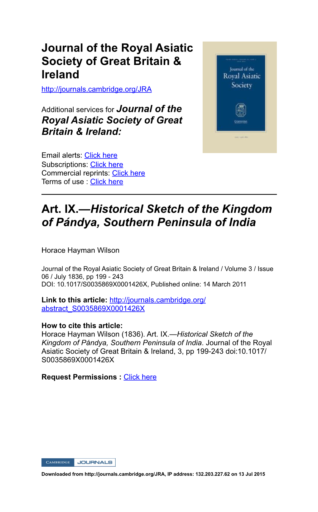 Art. IX.— Historical Sketch of the Kingdom of Pándya, Southern