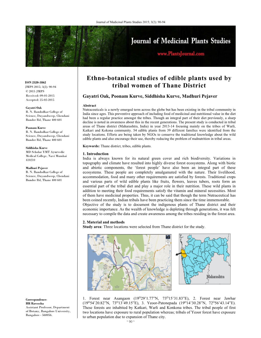 Ethno-Botanical Studies of Edible Plants Used by Tribal Women Of