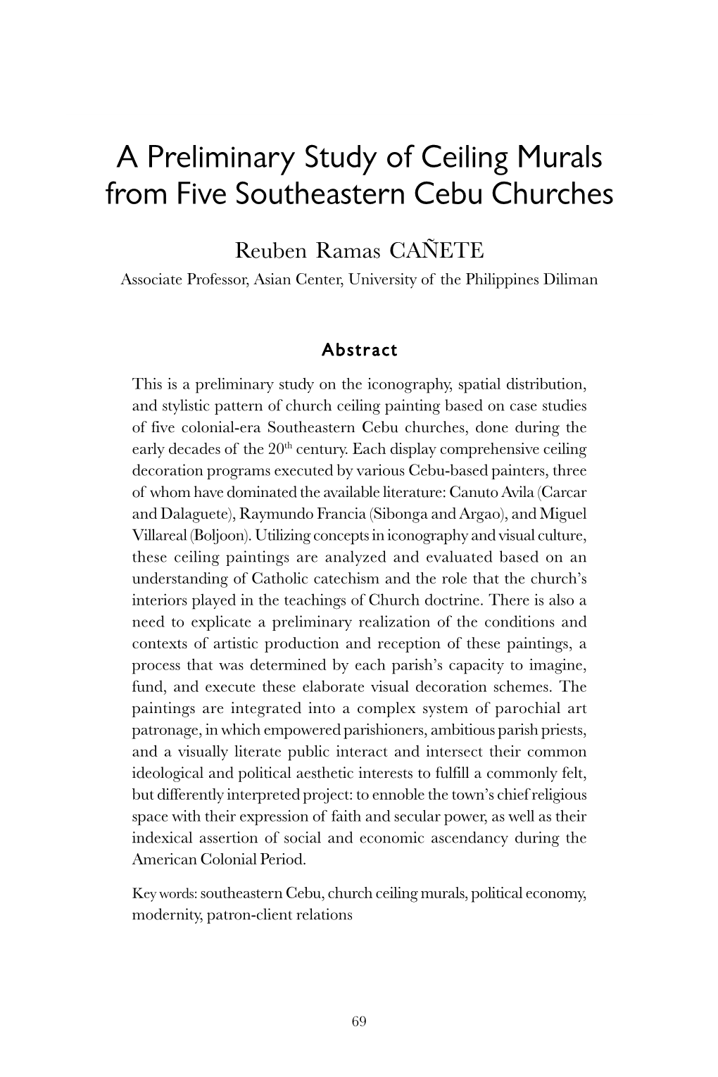 A Preliminary Study of Ceiling Murals from Five Southeastern Cebu Churches