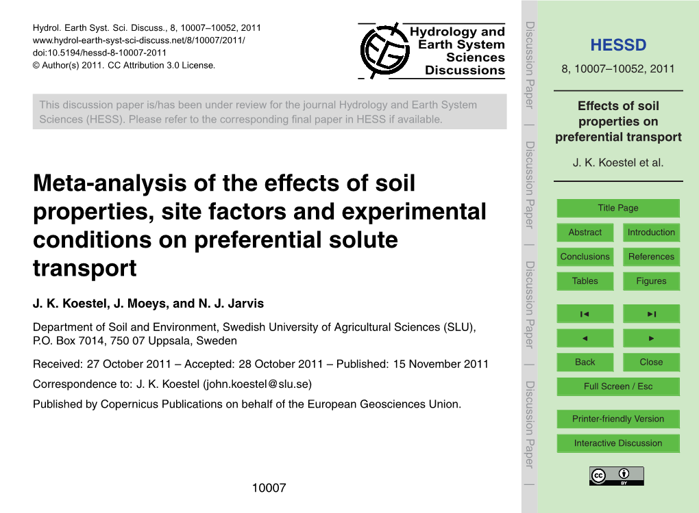 Effects of Soil Properties on Preferential Transport